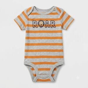Striped "ROAR" Lion Short-Sleeve Bodysuit 3-6Mo